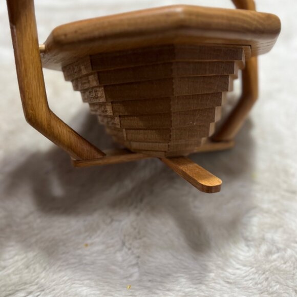 Handcrafted Wooden Collapsible Basket With Handle - Picture 8 of 11